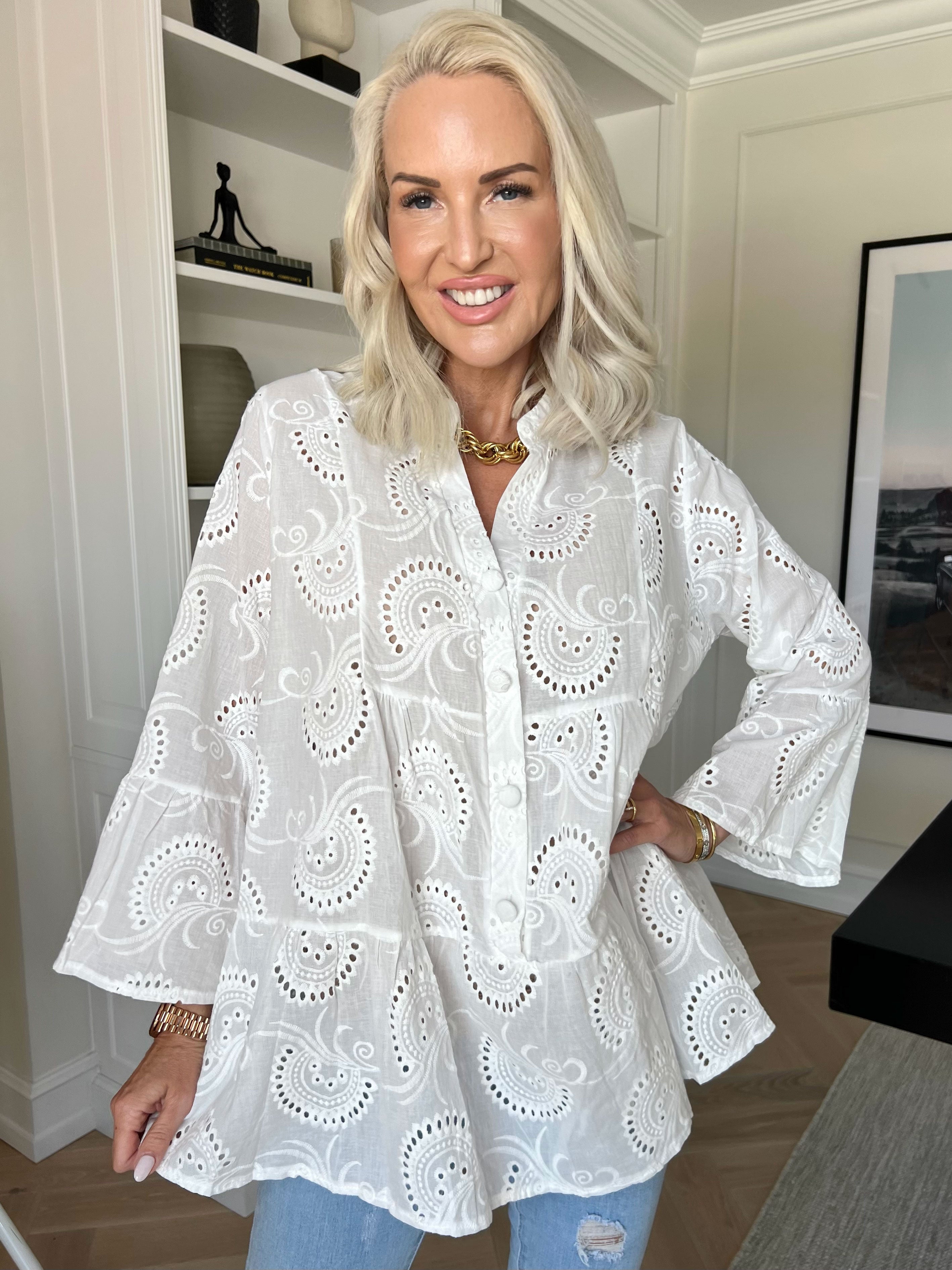 Benti Shirt - Tunika i viskose med broderie anglaise